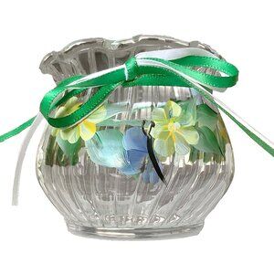 EUC Clear Glass Painted Flower and Butterfly Mini Vase / Votive Holder